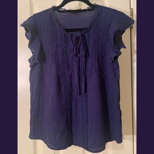 Mine Brand Navy Blue Ruffle Sleeve Lightweight Top